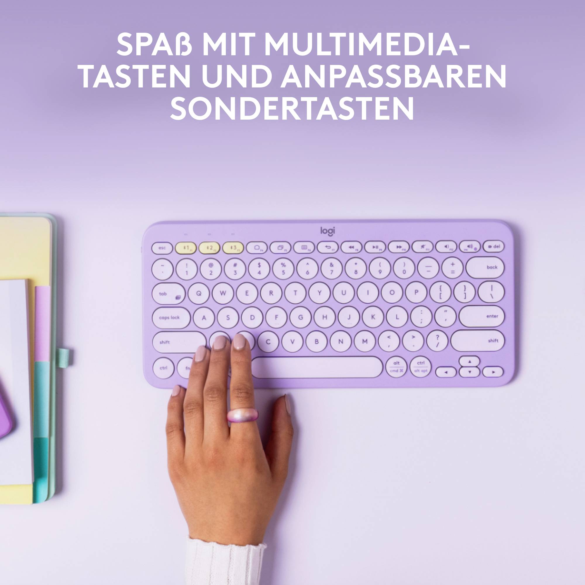 Logitech K380 Multi-Device Bluetooth® Tastatur Deutsch, QWERTZ Lavendel