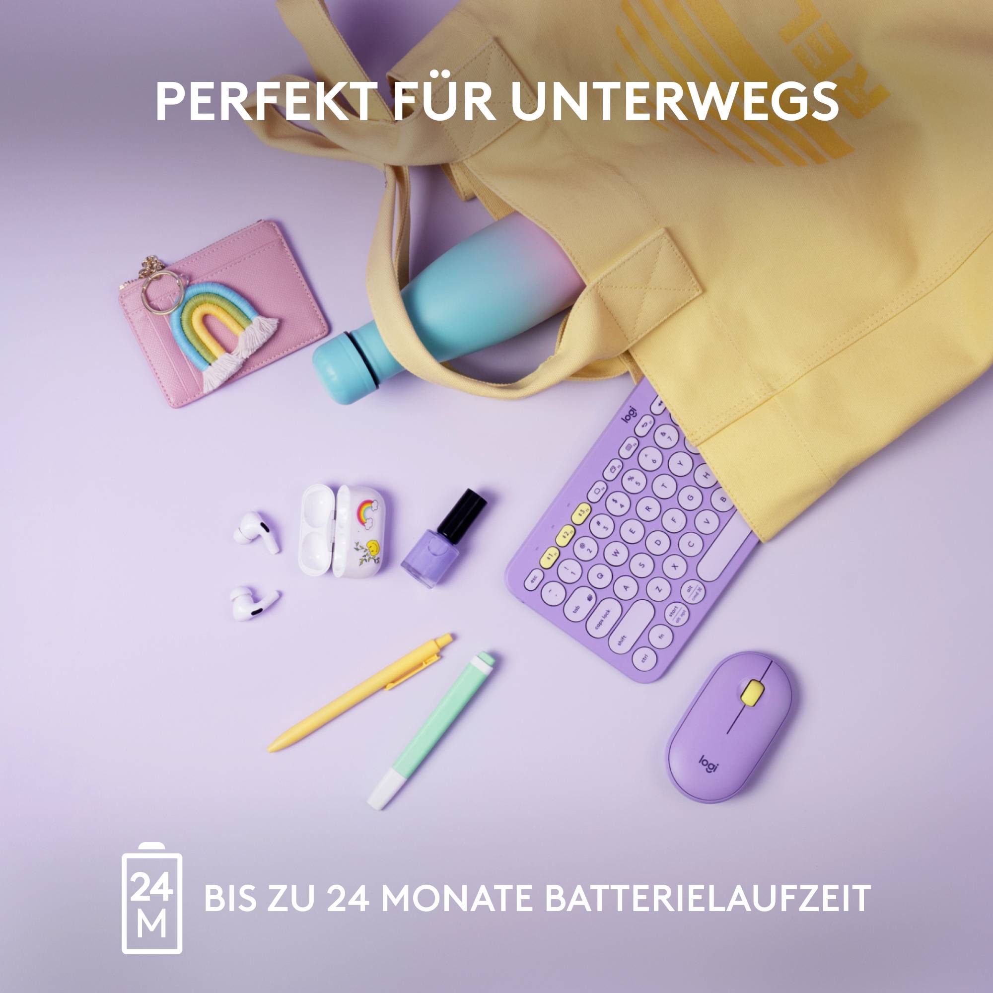 Logitech K380 Multi-Device Bluetooth® Tastatur Deutsch, QWERTZ Lavendel