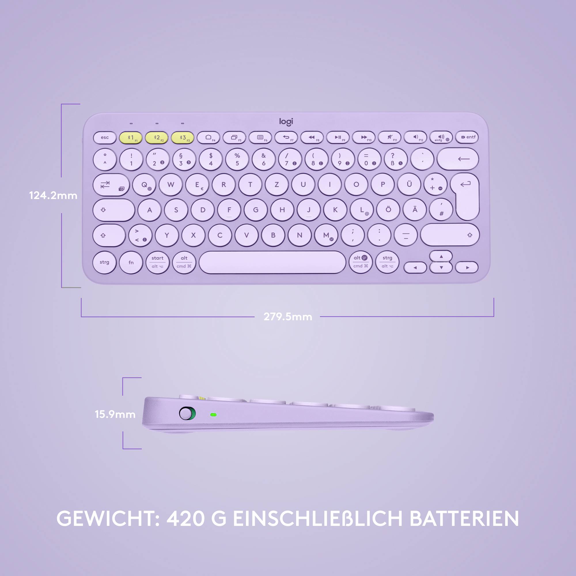 Logitech K380 Multi-Device Bluetooth® Tastatur Deutsch, QWERTZ Lavendel