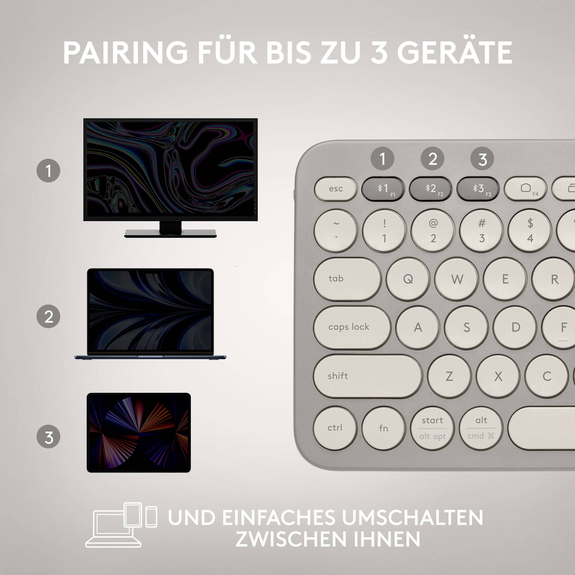 Logitech K380 Multi-Device Bluetooth® Tastatur Deutsch, QWERTZ Sand