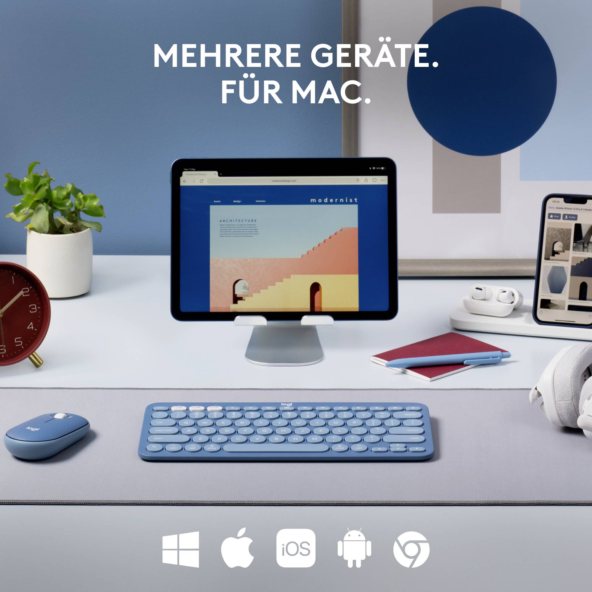 Logitech K380 for Mac Multi-Device Bluetooth® Tastatur Deutsch, QWERTZ Blau