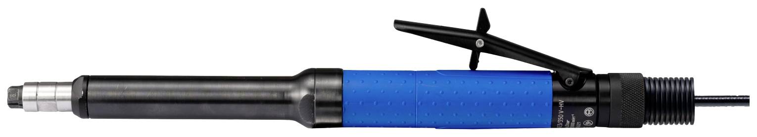 Elektrischer Schraubendreher mit blauem Griff und schwarzem Hebel. Industriewerkzeug für präzises Schrauben.