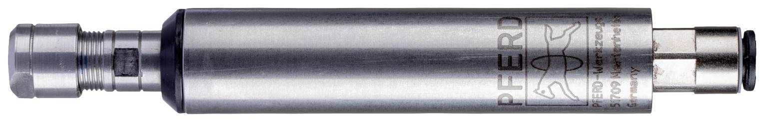 Ein zylindrisches, metallisches Werkzeug oder Gerät liegt horizontal. Links und rechts sind Verbindungsteile sichtbar.