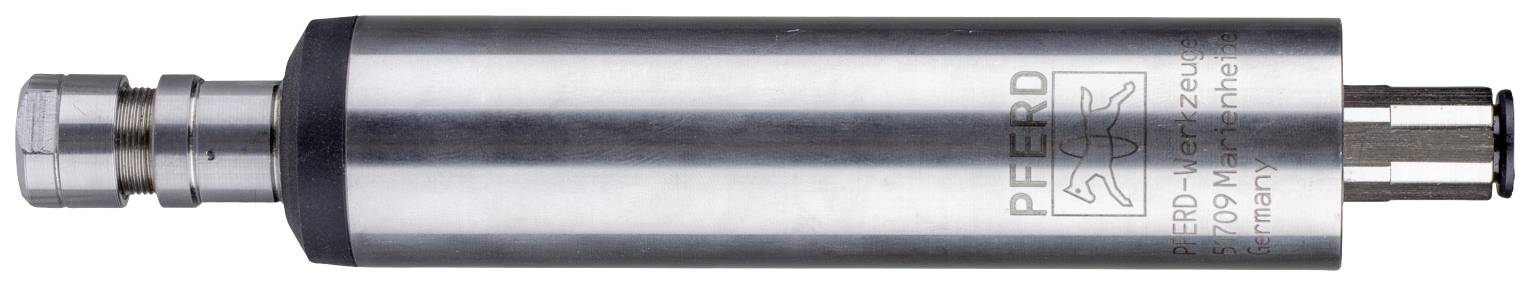 Zylindrischer Metallaufsatz mit der Aufschrift 'PFERD', einem Logo und technischen Details auf der Oberfläche. Verwendet in Maschinen.