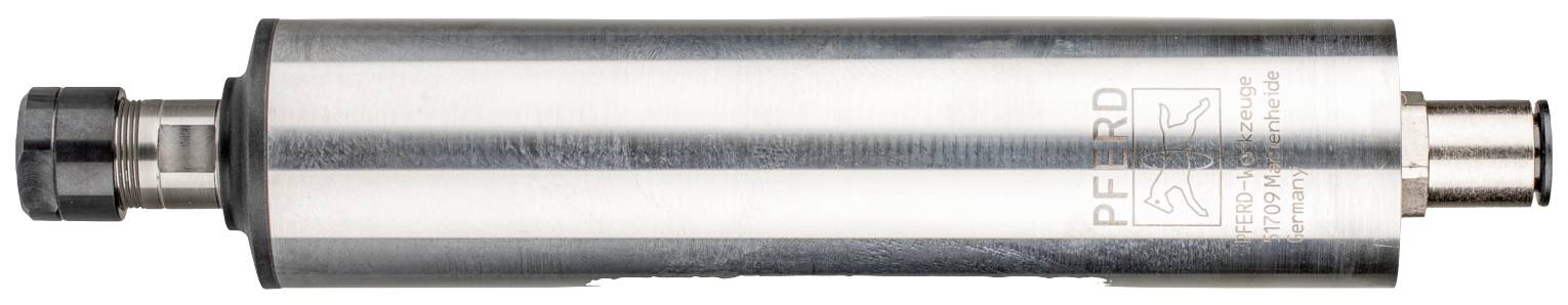 Ein zylindrisches Metallwerkzeug mit der Aufschrift 'PFERD'. Es hat ein glänzendes Finish und scheint für industrielle Anwendungen bestimmt zu sein.