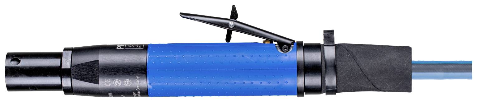 Elektrischer Steckverbinder, blau-schwarz, seitliche Ansicht, zeigt Kabeldetails und Verriegelungsmechanismus.