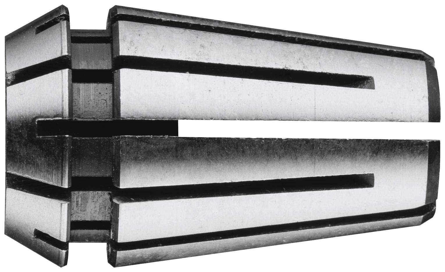 Metall-Spannzange in Kegelform mit Längsschlitzen.