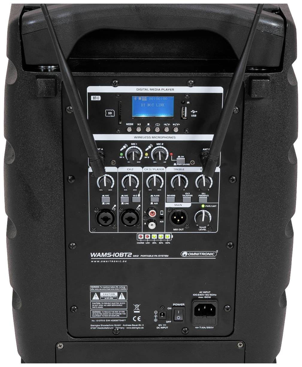 Omnitronic WAMS-10BT2 Mobiler PA Lautsprecher 25.4 cm 10 Zoll akkubetrieben, netzbetrieben (Optional) 1 St.