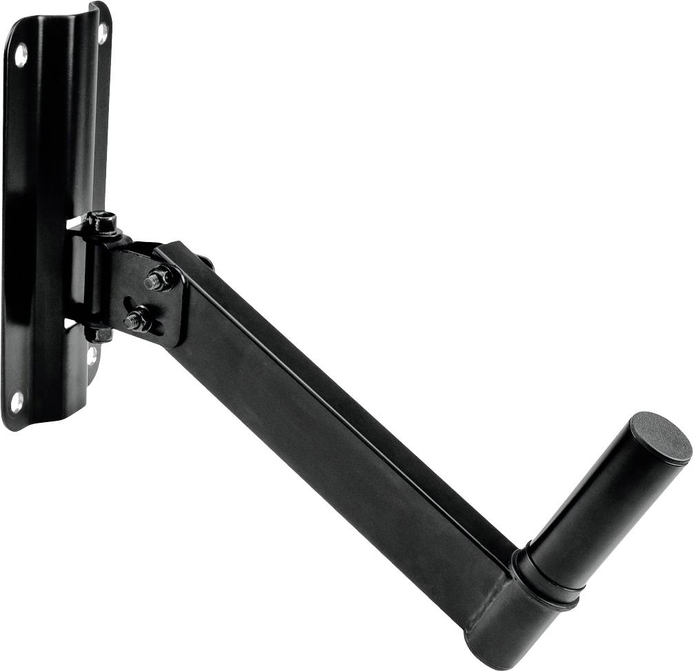Wandhalterung für Gitarren, schwarz, aus Metall mit beweglichem Arm zum sicheren Aufhängen eines Instruments.