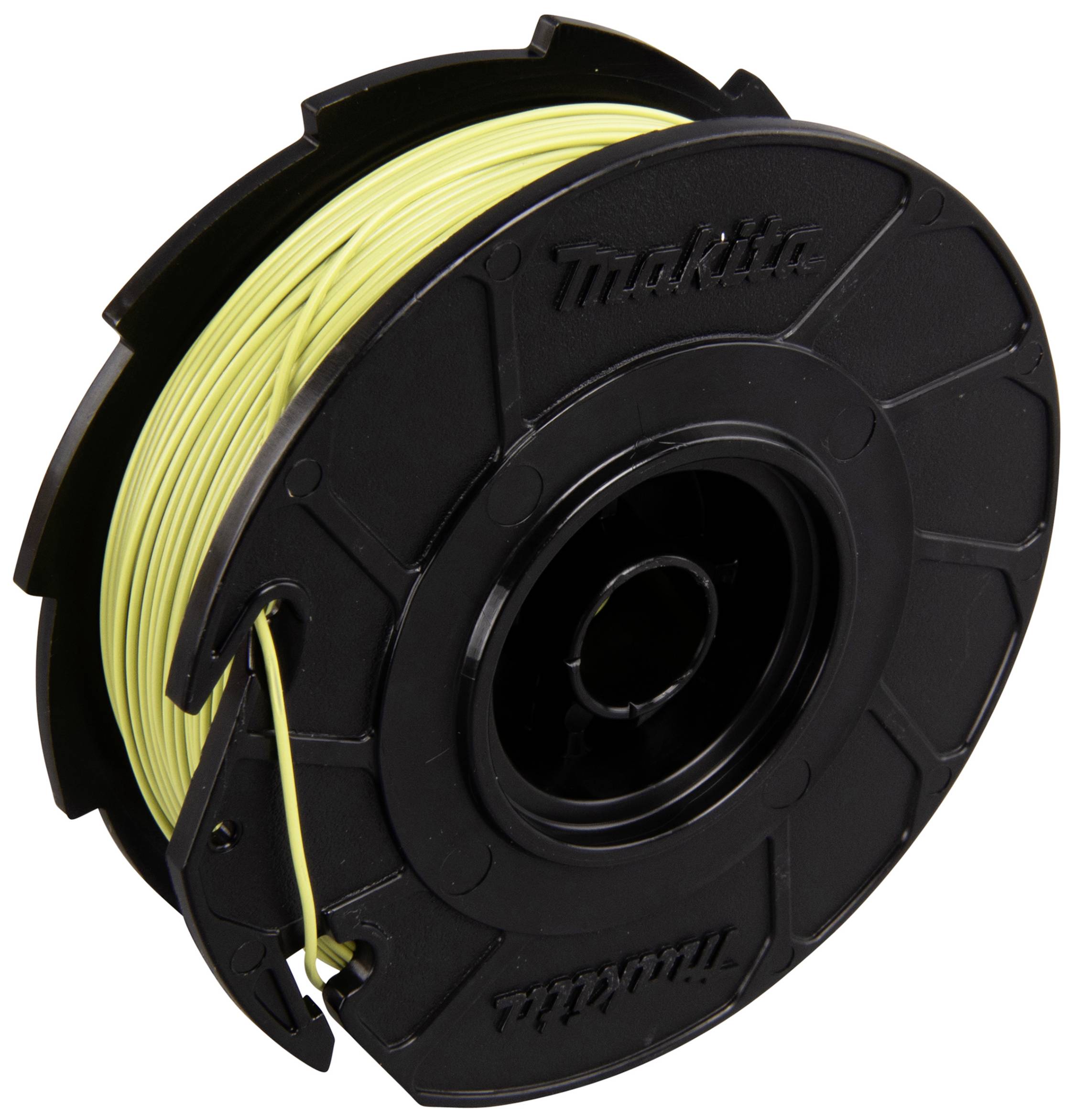 Schwarze Spule mit gelbem Kabel, Produkt der Marke Makita.