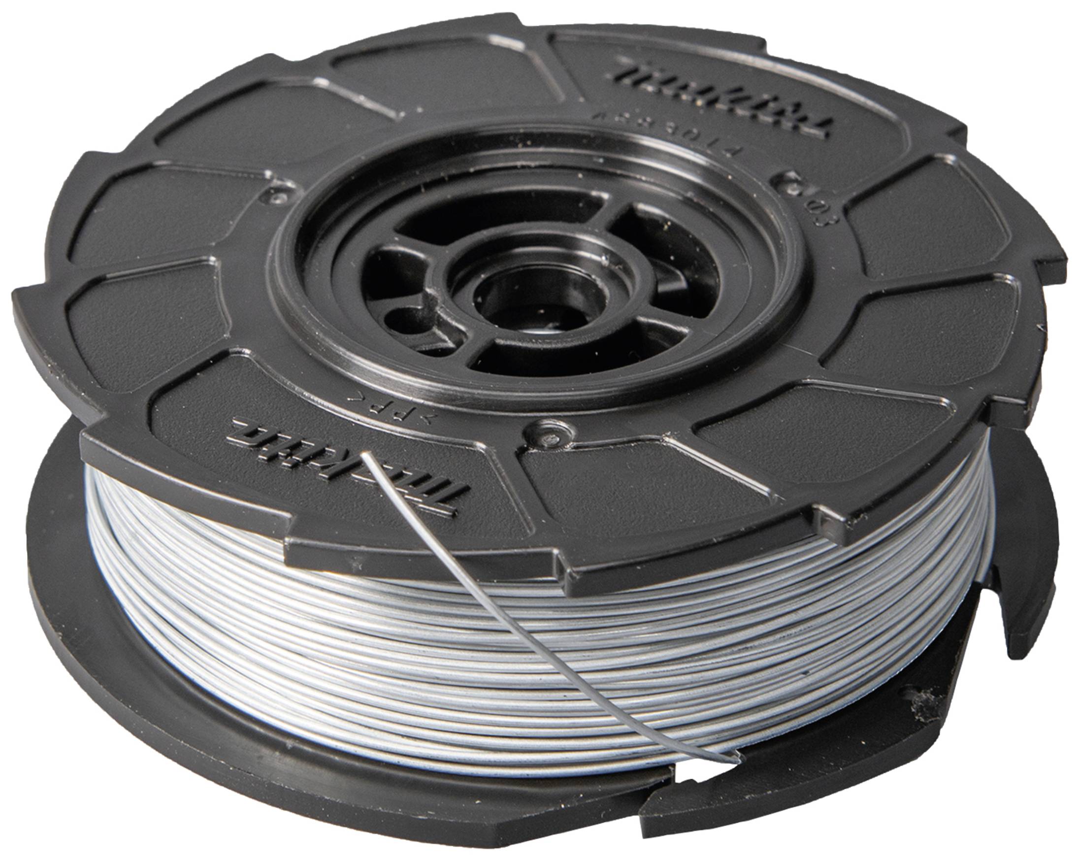 Schwarze Spule mit aufgewickeltem, grauem Draht, vermutlich für eine Kabeltrommel oder ähnlich.