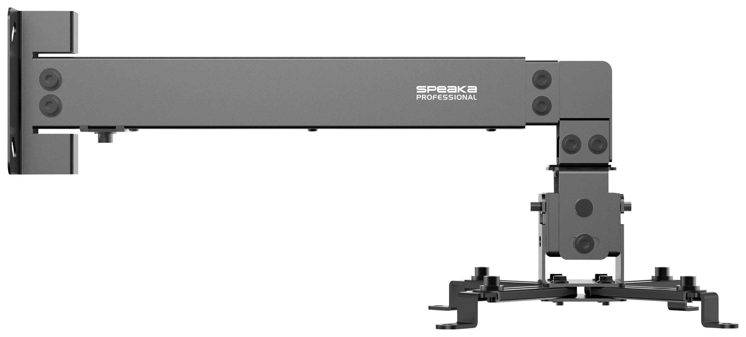Grauer Monitorhalterungsarm aus Metall mit mehreren Gelenken, montiert an einer Wand, für flexible Bildschirmpositionierung.