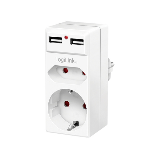 LogiLink PA0276 Anschlussdose mit USB-Ladeausgang, erhöhter Berührungsschutz, Überspannungsschutz