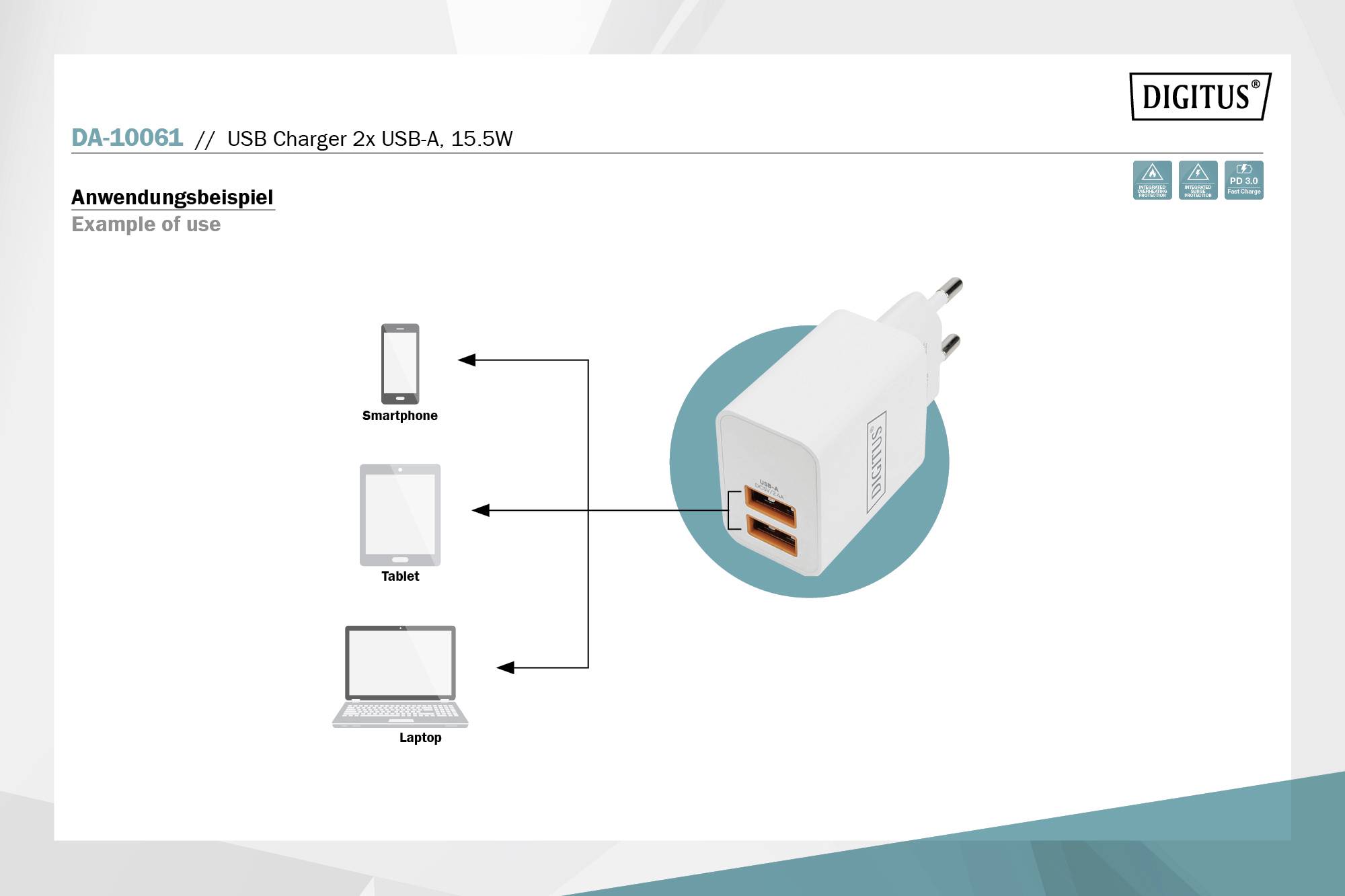 Digitus DA-10061 USB Ladegerät 15 W 2x USB-A Weiß Flugzeug, Innenbereich, KFZ, LKW