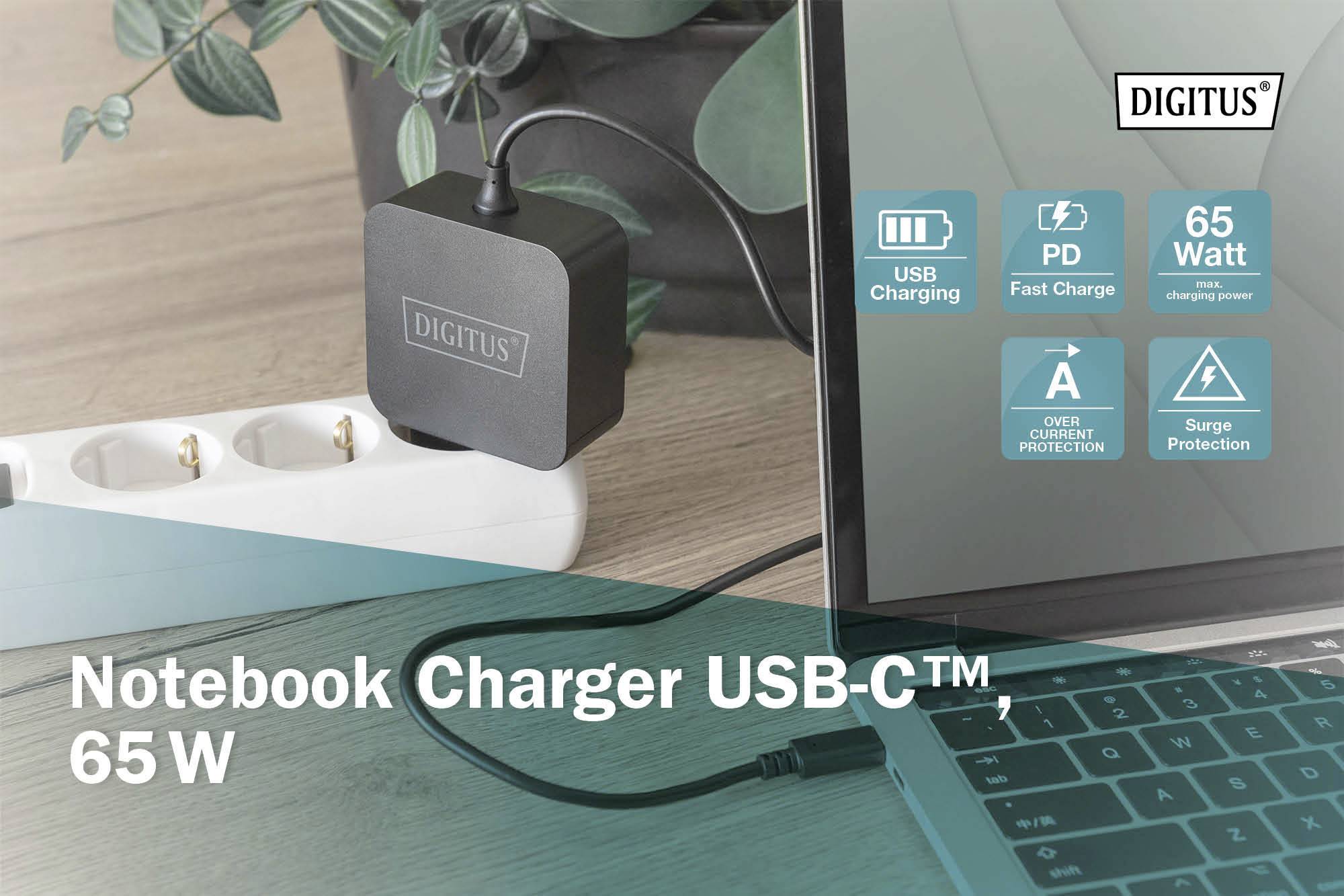 Digitus DA-10071 USB Ladegerät 65W 1x USB-C® Schwarz Flugzeug, Innenbereich, KFZ, LKW