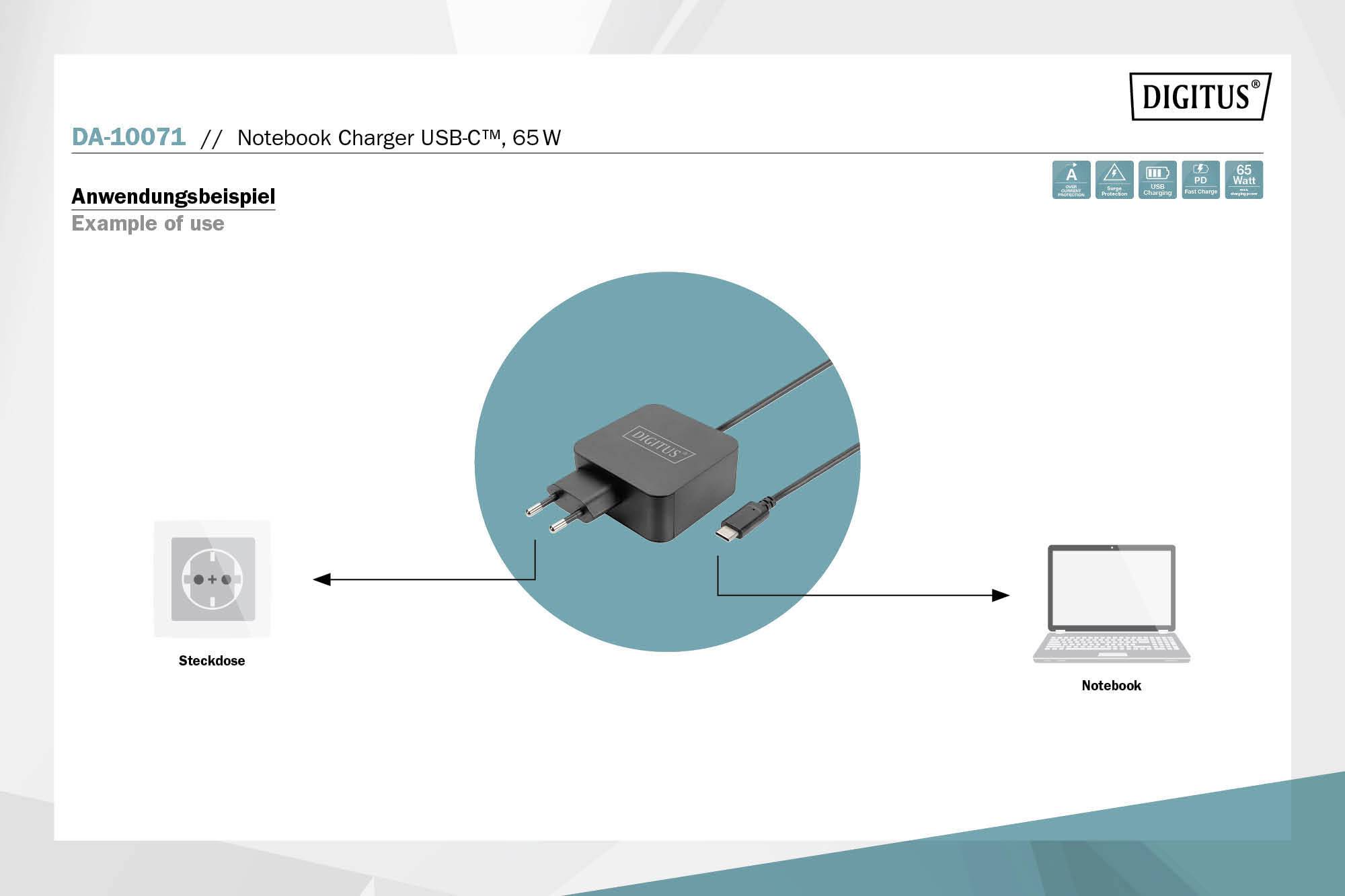 Digitus DA-10071 USB Ladegerät 65W 1x USB-C® Schwarz Flugzeug, Innenbereich, KFZ, LKW