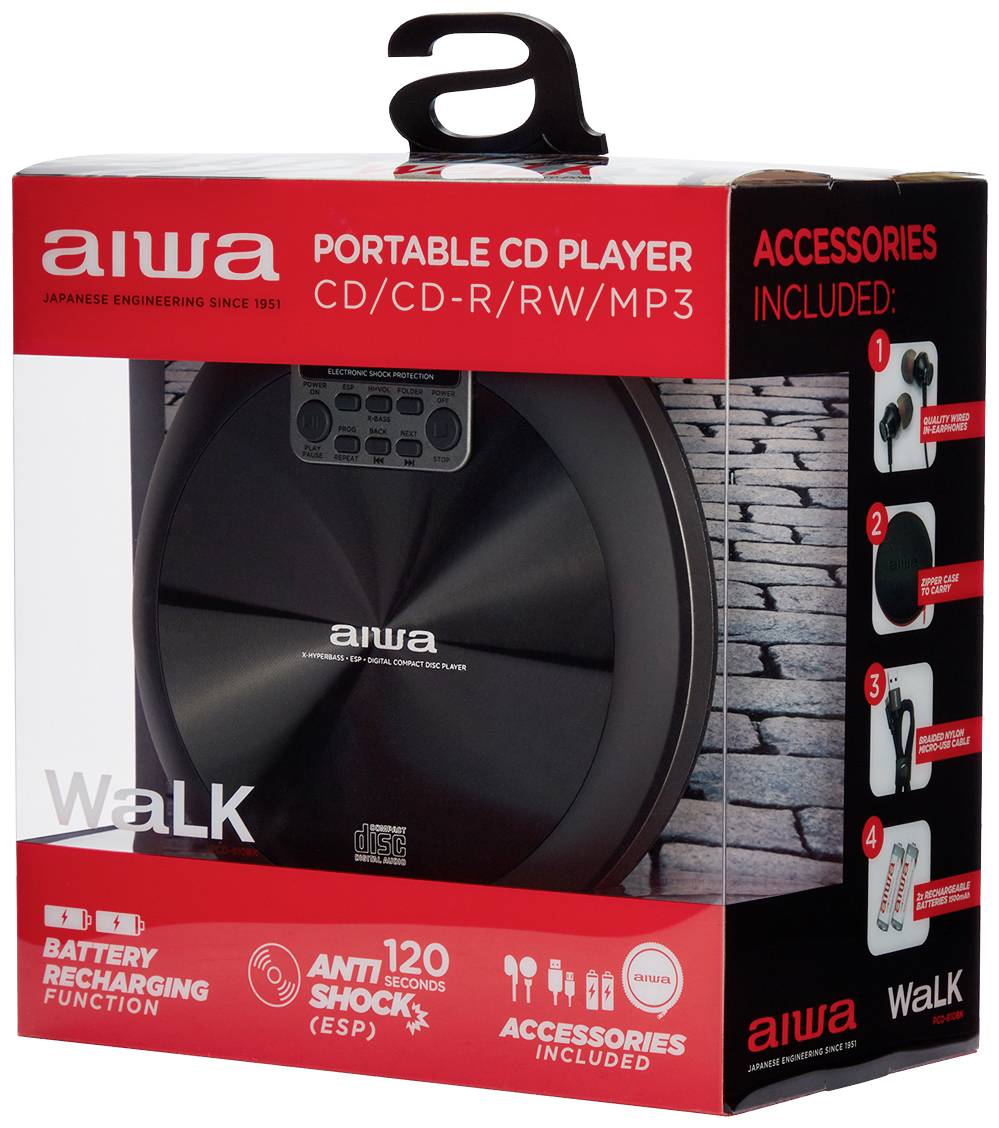 Aiwa PCD-810BK Tragbarer CD-Player CD, CD-R, CD-RW, MP3 Schwarz