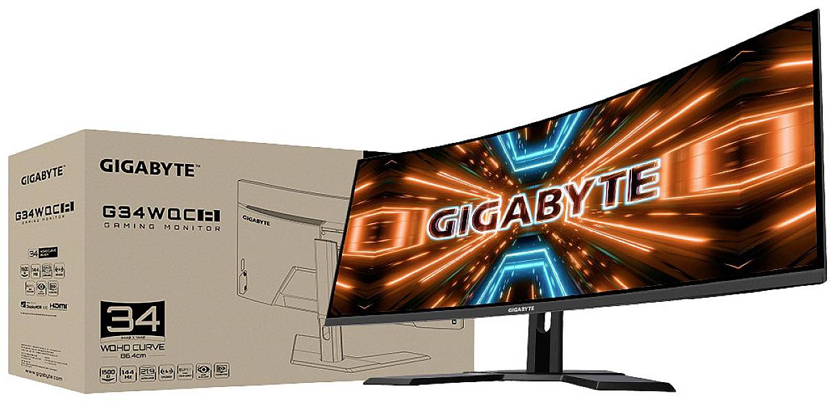 Gigabyte G34WQC A LCD-Monitor EEK G (A - G) 86.4 cm (34 Zoll) 3440 x 1440 Pixel 21:9 1 ms HDMI®, DisplayPort, Kopfhörer (3.5 mm Klinke) VA LCD