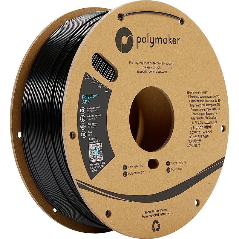 Polymaker PE01001 PolyLite Filament ABS geruchsarm 1.75mm 1000g Schwarz 1St.