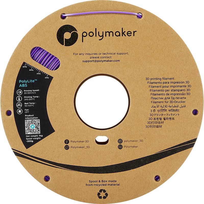 Polymaker PE01008 PolyLite Filament ABS geruchsarm 1.75 mm 1000 g Lila 1 St.