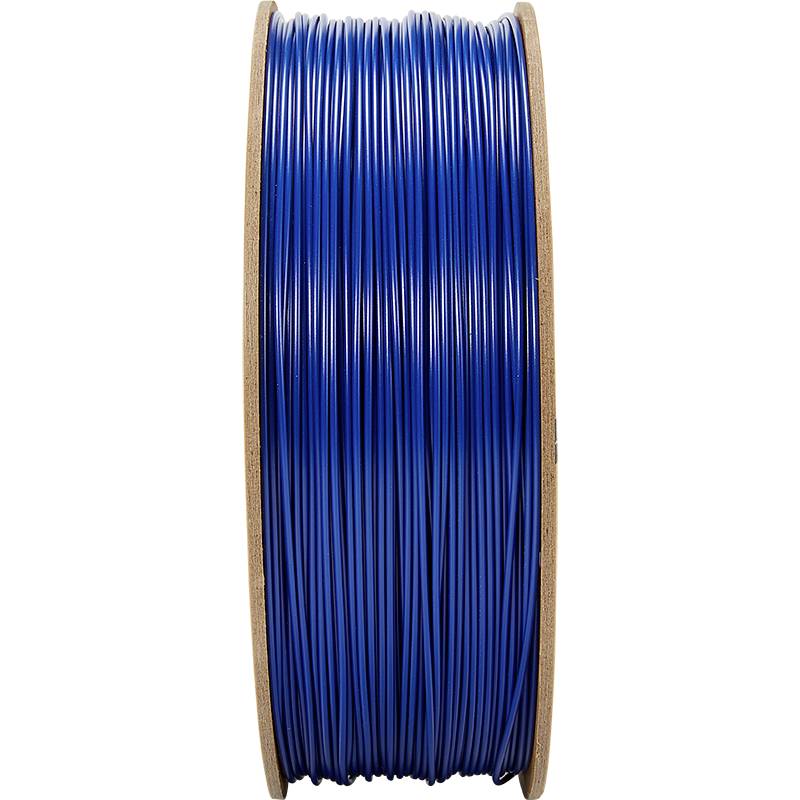 Eine Spule mit blauem Filament, das für 3D-Drucker verwendet wird. Das Filament ist gleichmäßig auf der Spule aufgewickelt.