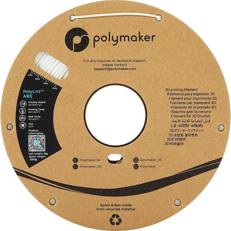 Polymaker PE01012 PolyLite Filament ABS geruchsarm 2.85 mm 1000 g Weiß 1 St.