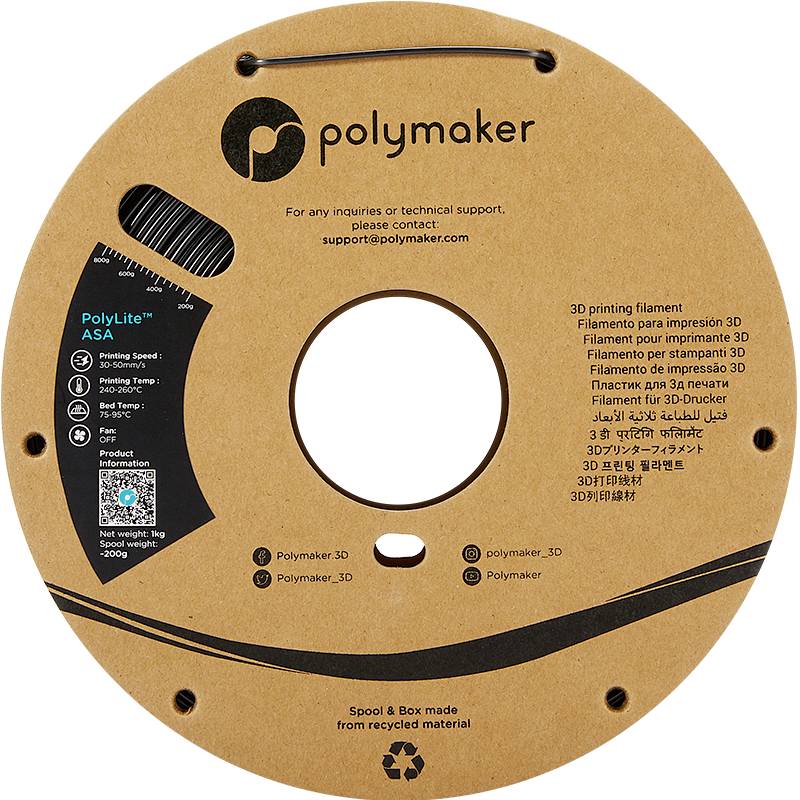 Polymaker PF01001 PolyLite Filament ASA UV-beständig, witterungsbeständig, hitzebeständig 1.75mm 1000g Schwarz 1St.