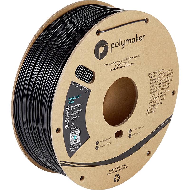 Polymaker PF01001 PolyLite Filament ASA UV-beständig, witterungsbeständig, hitzebeständig 1.75mm 1000g Schwarz 1St.
