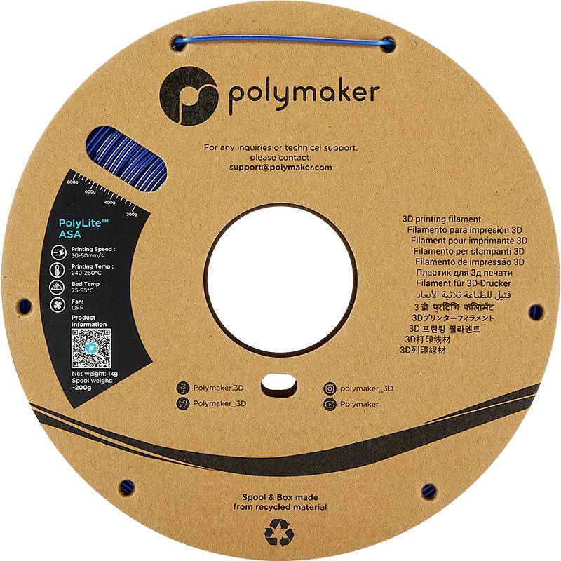 Polymaker PF01005 PolyLite Filament ASA UV-beständig, witterungsbeständig, hitzebeständig 1.75mm 1000g Blau 1St.
