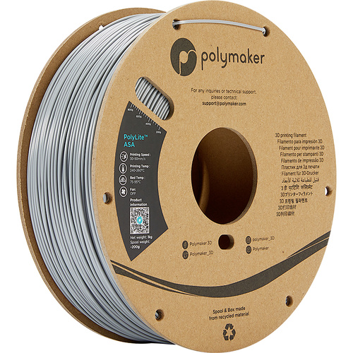 Polymaker PF01012 PolyLite Filament ASA UV-beständig, witterungsbeständig, hitzebeständig 2.85mm 1000g Grau 1St.