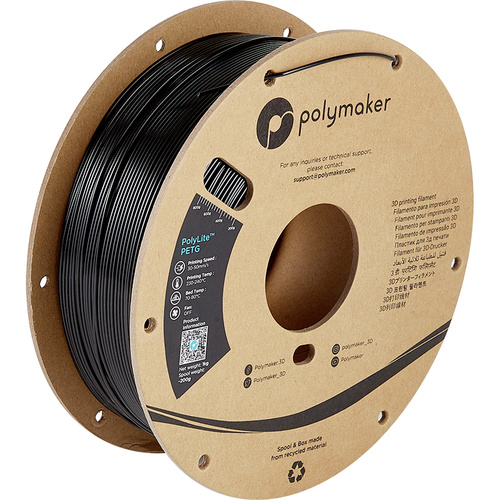 Polymaker PB01001 PolyLite Filament PETG hitzebeständig, hohe Zugfestigkeit 1.75mm 1000g Schwarz 1St.