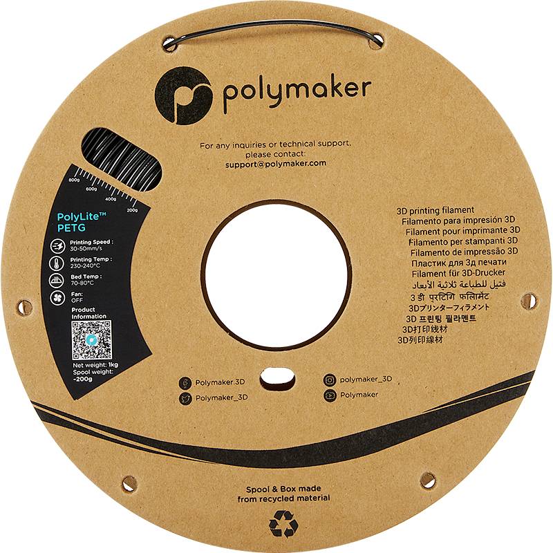 Polymaker PB01001 PolyLite Filament PETG hitzebeständig, hohe Zugfestigkeit 1.75mm 1000g Schwarz 1St.