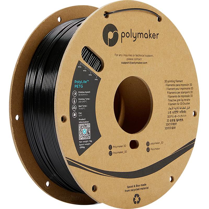 Polymaker PB01001 PolyLite Filament PETG hitzebeständig, hohe Zugfestigkeit 1.75mm 1000g Schwarz 1St.