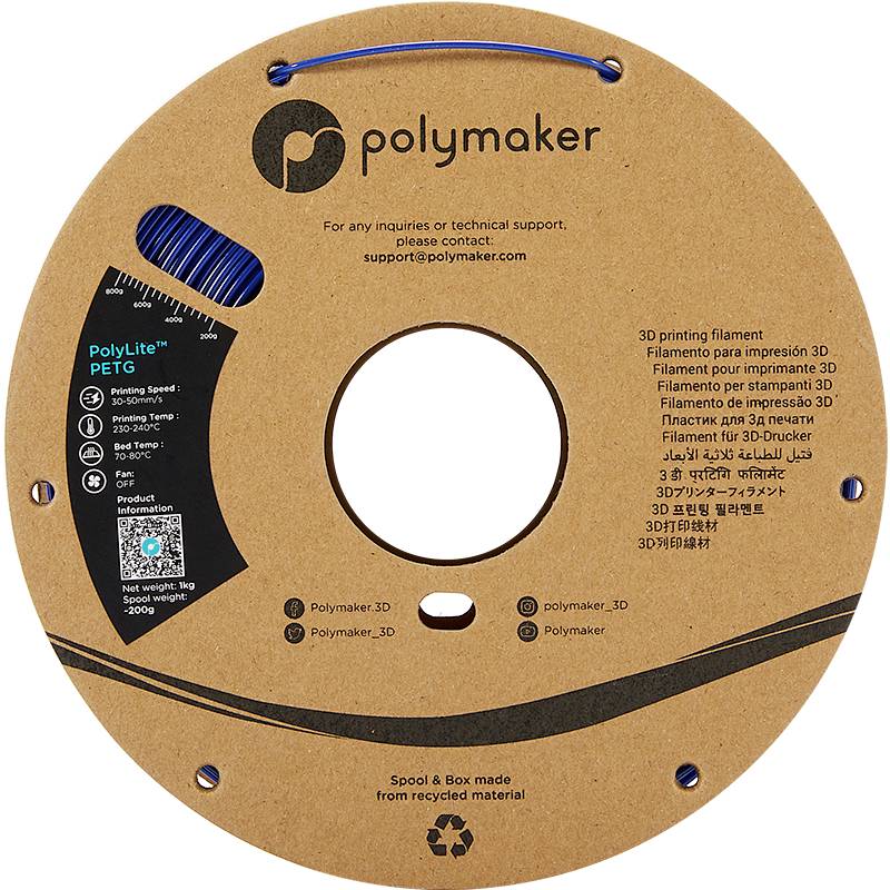 Polymaker PB01007 PolyLite Filament PETG hitzebeständig, hohe Zugfestigkeit 1.75 mm 1000 g Blau 1 S