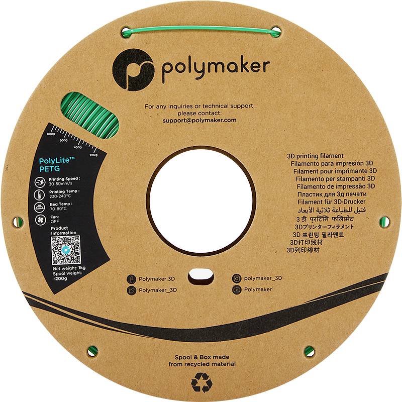 Polymaker PB01005 PolyLite Filament PETG hitzebeständig, hohe Zugfestigkeit 1.75mm 1000g Grün 1St.
