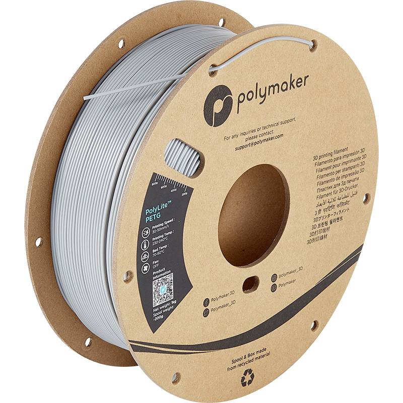 Polymaker PB01003 PolyLite Filament PETG hitzebeständig, hohe Zugfestigkeit 1.75mm 1000g Grau 1St.