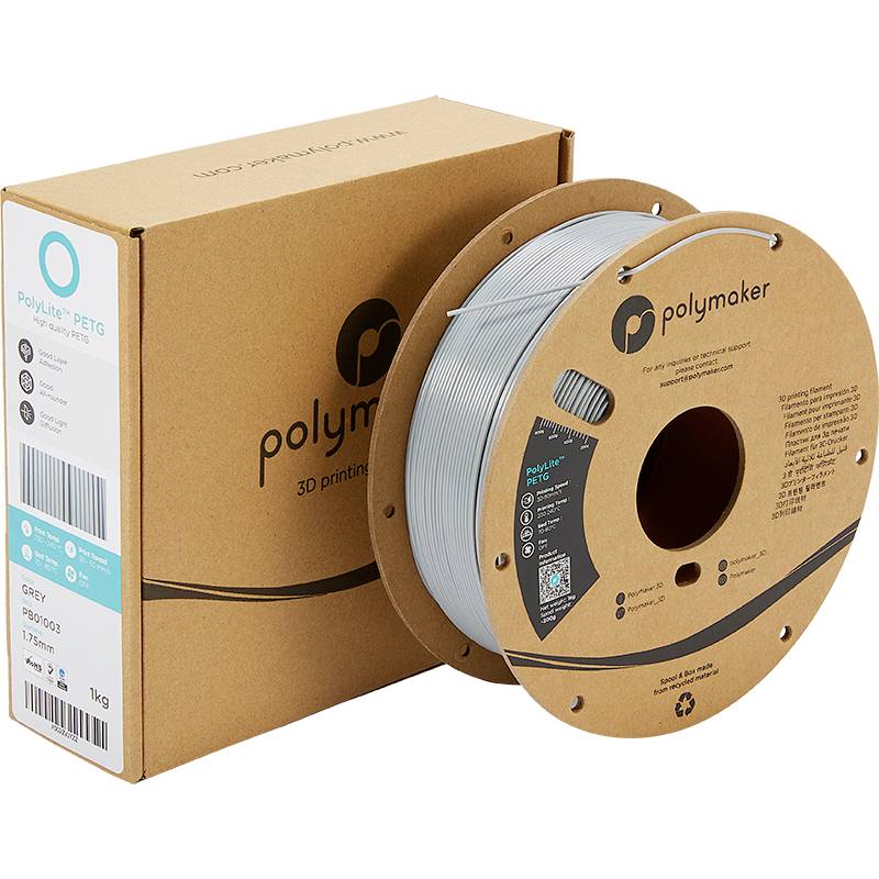 Polymaker PB01003 PolyLite Filament PETG hitzebeständig, hohe Zugfestigkeit 1.75mm 1000g Grau 1St.