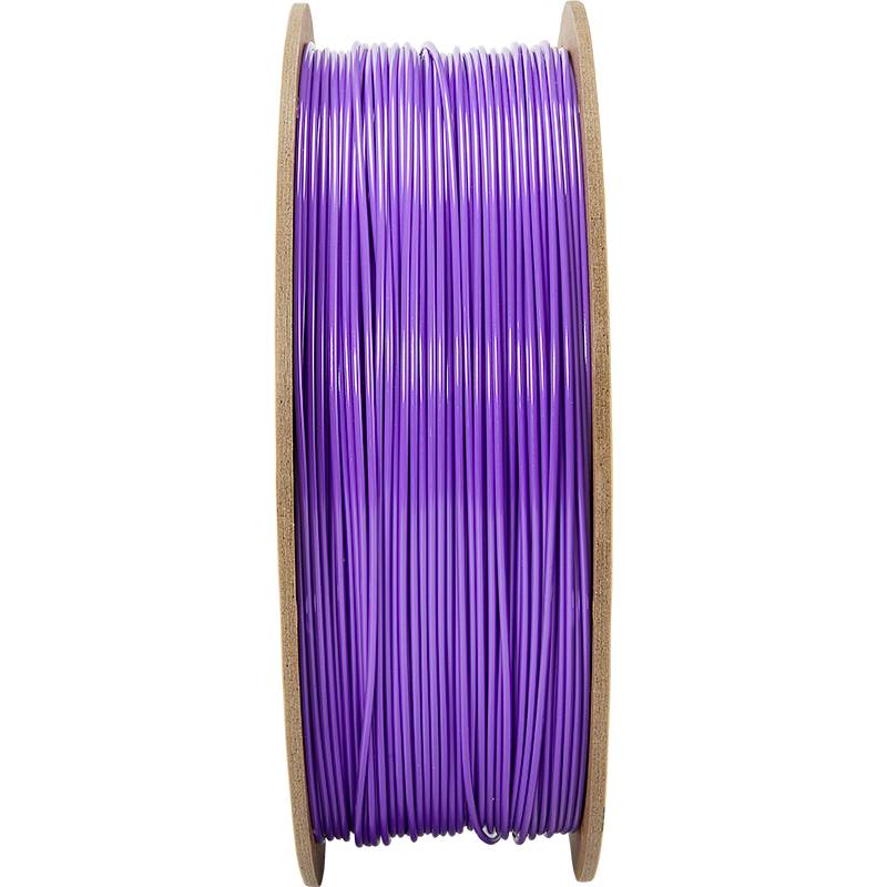 Lila Filamentrolle, aufrecht stehend. Verwendet für 3D-Drucker zum Erstellen von Objekten. Material ist PLA-Kunststoff.