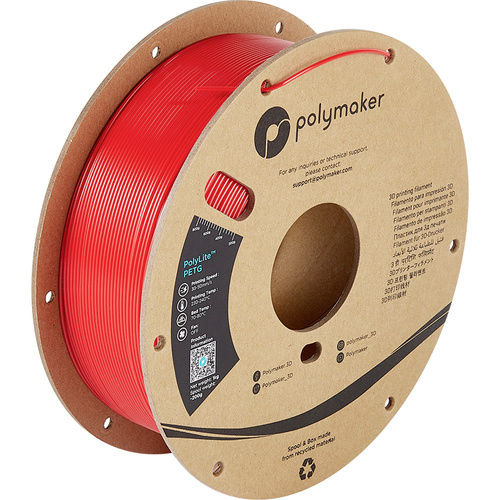 Polymaker PB01004 PolyLite Filament PETG hitzebeständig, hohe Zugfestigkeit 1.75 mm 1000 g Rot 1 St