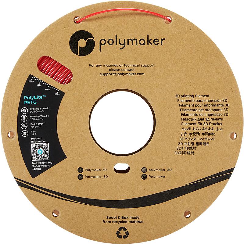 Polymaker PB01004 PolyLite Filament PETG hitzebeständig, hohe Zugfestigkeit 1.75mm 1000g Rot 1St.