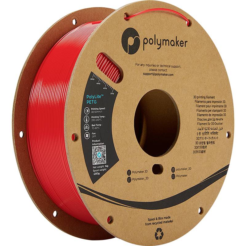 Polymaker PB01004 PolyLite Filament PETG hitzebeständig, hohe Zugfestigkeit 1.75mm 1000g Rot 1St.