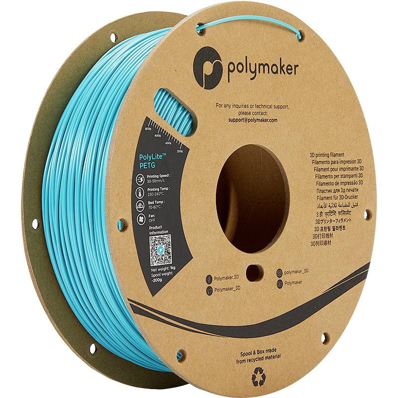 Polymaker PB01010 PolyLite Filament PETG hitzebeständig, hohe Zugfestigkeit 1.75mm 1000g Türkis 1St.