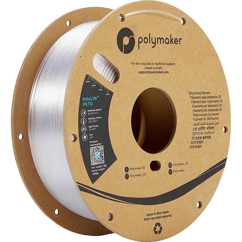 Polymaker PB01011 PolyLite Filament PETG hitzebeständig, hohe Zugfestigkeit 1.75mm 1000g Transparent 1St.