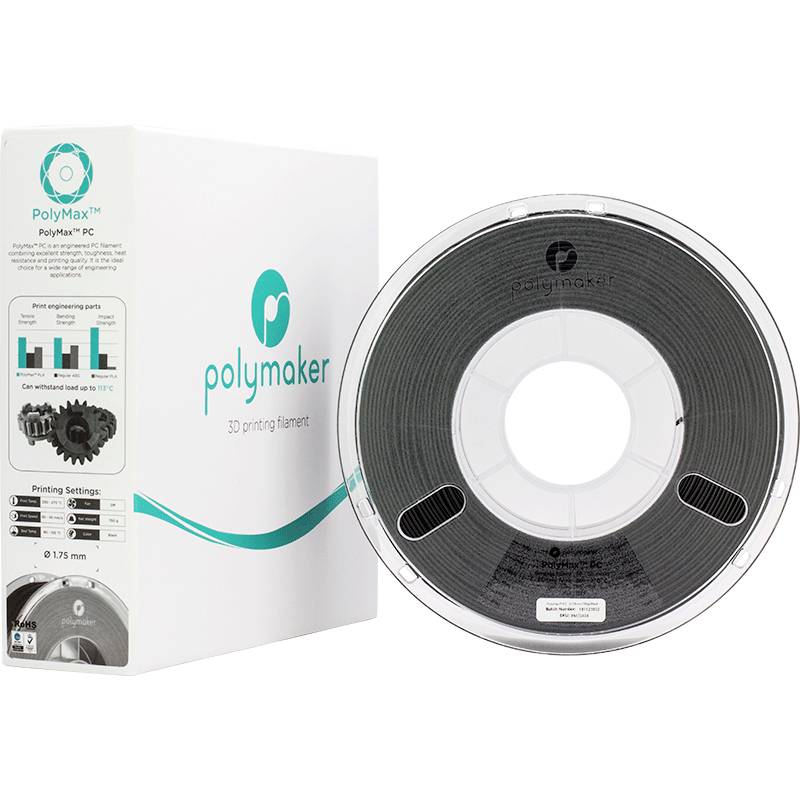 Polymaker PC02001 Polymax Tough Filament PC (Polycarbonat) hohe Steifigkeit, hitzebeständig, schlagfest 1.75mm 750g Schwarz 1St.