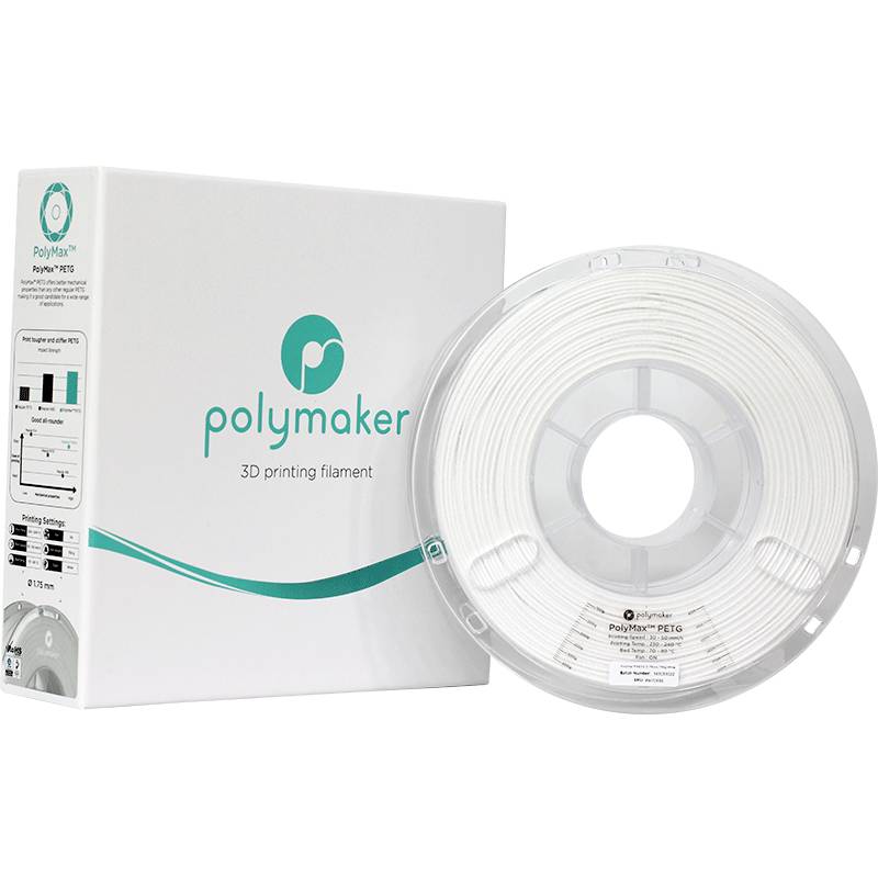 Polymaker PB02002 PolyMAX Tough Filament PETG hohe Steifigkeit, hitzebeständig, schlagfest 1.75mm 750g Weiß 1St.