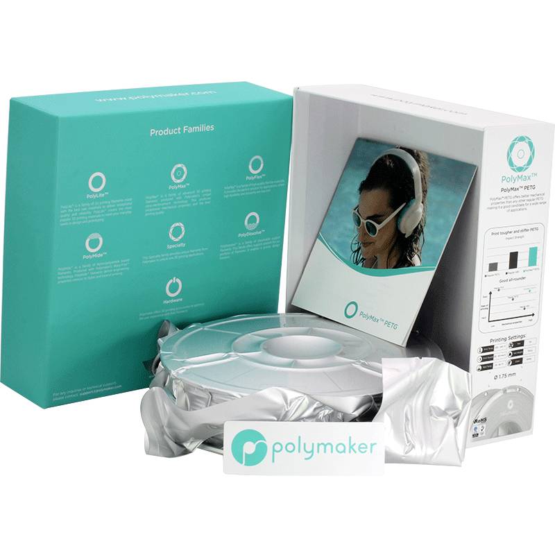 Polymaker PB02002 PolyMAX Tough Filament PETG hohe Steifigkeit, hitzebeständig, schlagfest 1.75mm 750g Weiß 1St.