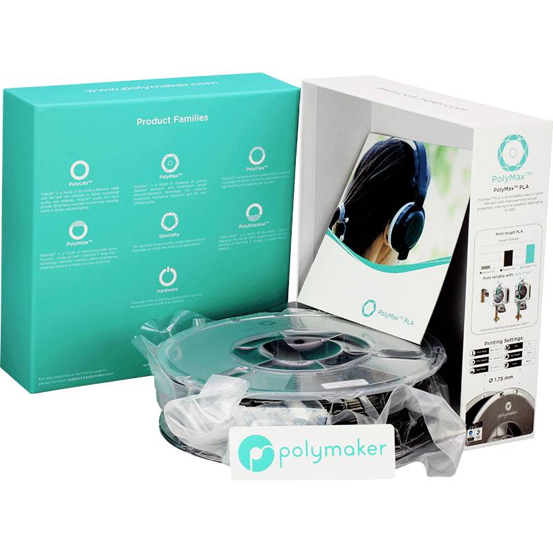 Polymaker PA06001 PolyMAX Tough Filament Tough PLA hohe Steifigkeit, hohe Zugfestigkeit, schlagfest 1.75mm 750g Schwarz 1St.