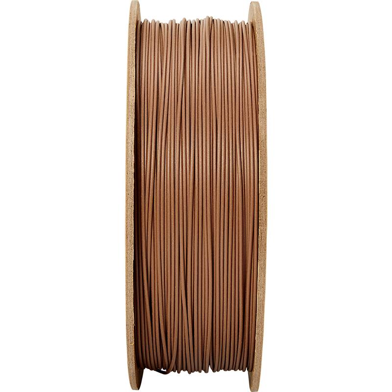 Spule mit kupferfarbenem Filament für 3D-Drucker. Das Filament ist gleichmäßig aufgerollt und bereit zur Verwendung in einem Drucker.