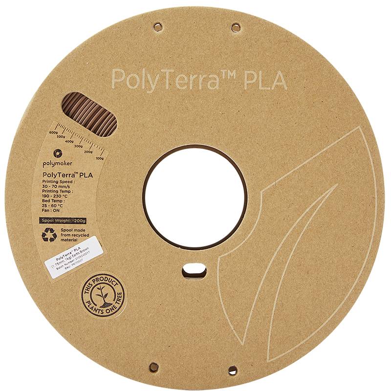 Eine naturfarbene Spule 3D-Druckerfilament, PolyTerra PLA, 1,75 mm, 1000 g. Hergestellt aus natürlichem Material mit Recyclingkern.