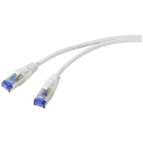 Renkforce RF-5266136 RJ45 Câble réseau, câble patch CAT 6a S/FTP 0.50 m gris Slimline, flexible, avec cliquet d'encastrement